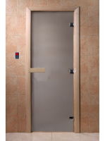 Дверь для сауны "Теплое утро" 190х70, 8 мм, 3 петли (сатин, кор. листва) DoorWood