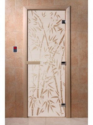 Дверь "Бамбук и бабочки" 190х70, 8 мм, 3 петли (сатин, ольха) DoorWood